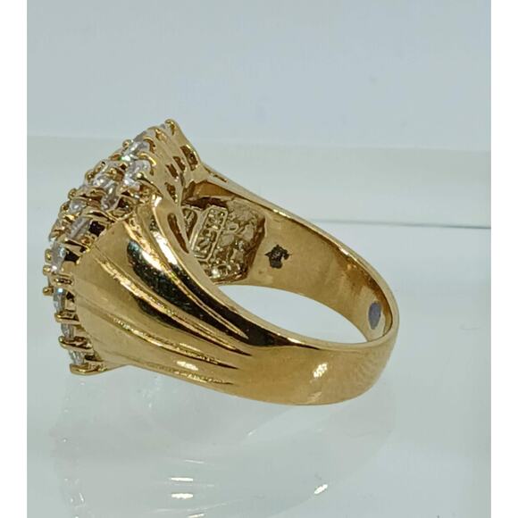 Vintage 1990's Gold Sterling Silver Sim Diamond CZ Cluster Cocktail Ring Size 7 - Picture 7 of 10